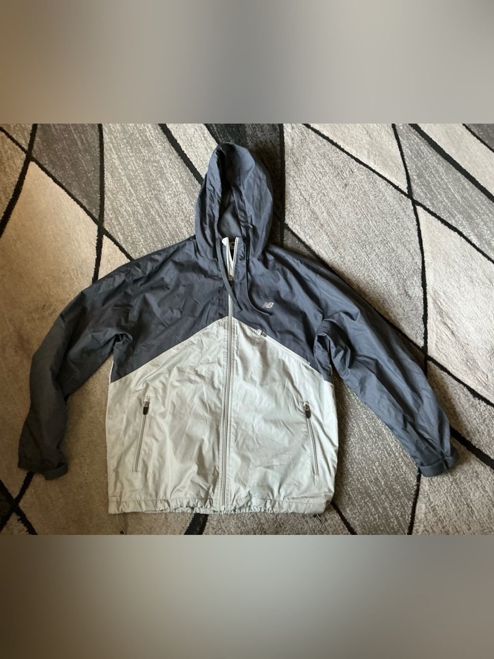 Size Medium - New Balance Gray Color Block Full Zip Hood Windbreaker Jacket
